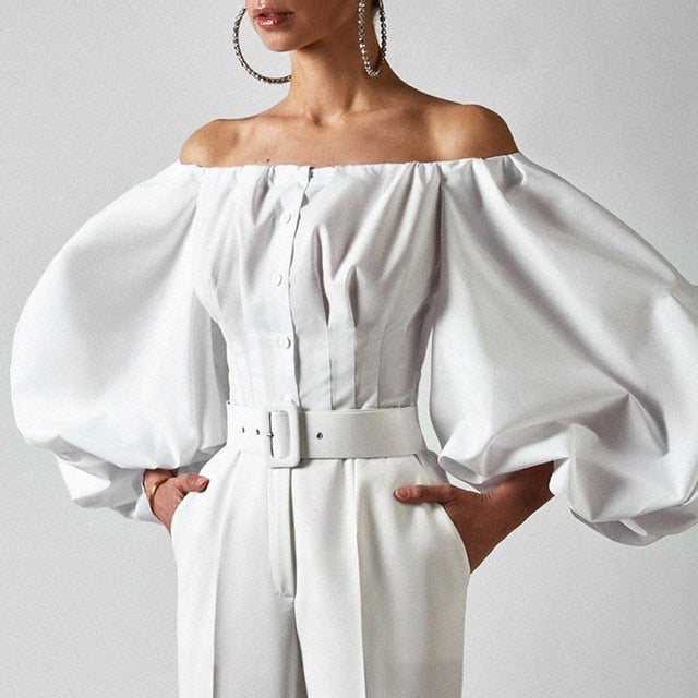 Lantern Sleeve Off-Shoulder Blazer