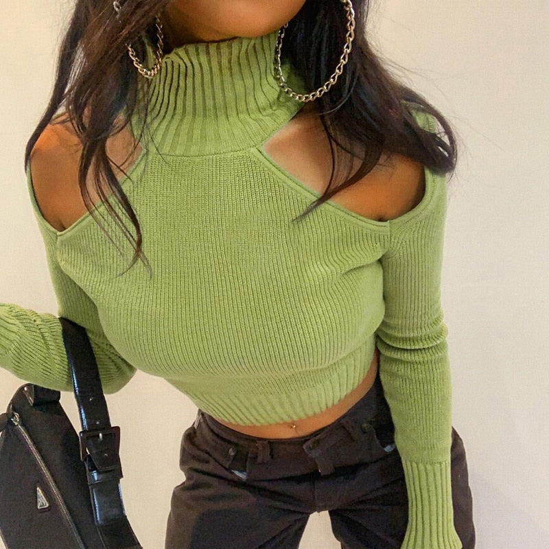 Cut Out Knitted Turtleneck