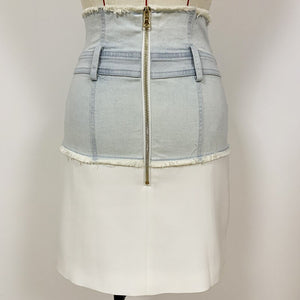 Denim Patchwork Asymmetrical Skirt